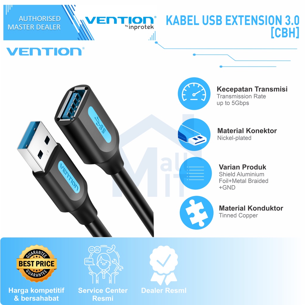 ( Bisa Cod ) Vention Kabel USB A 2.0 3.0 Extension Fast 480 Mbps 5Gbps CBC CBI CBH