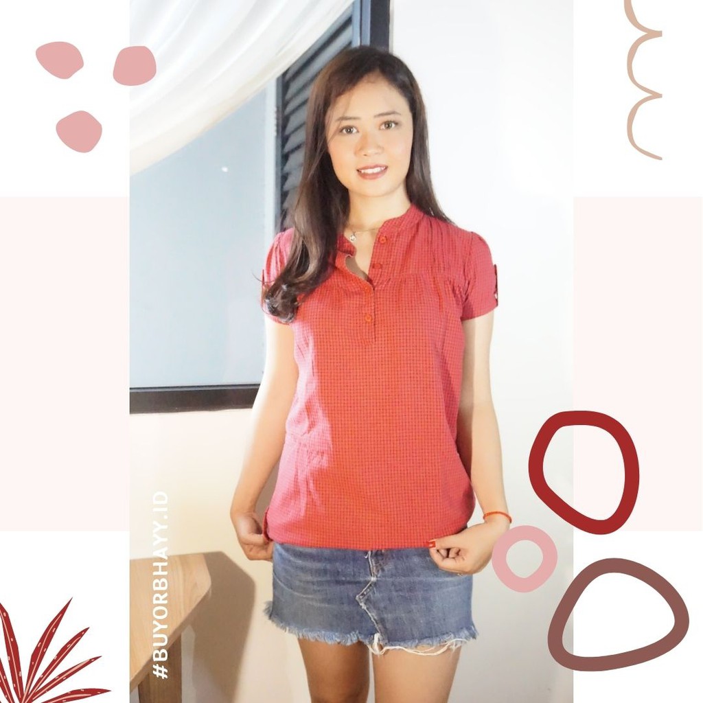Preloved - Atasan Blouse Kotak-Kotak Merah