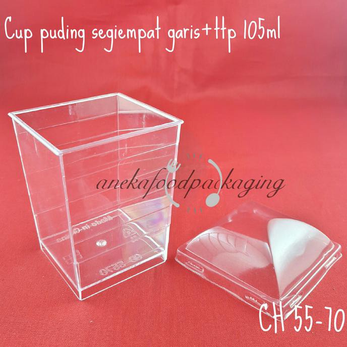 Gelas puding/cup puding persegi garis+lid (CH 5570)