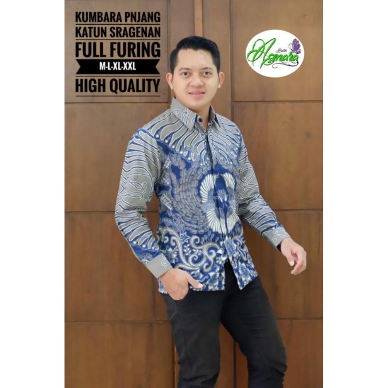 Kemeja Batik Lengan Panjang Pria Batik Pria Biru Muda Lengan Panjang KUMBARA PANJANG