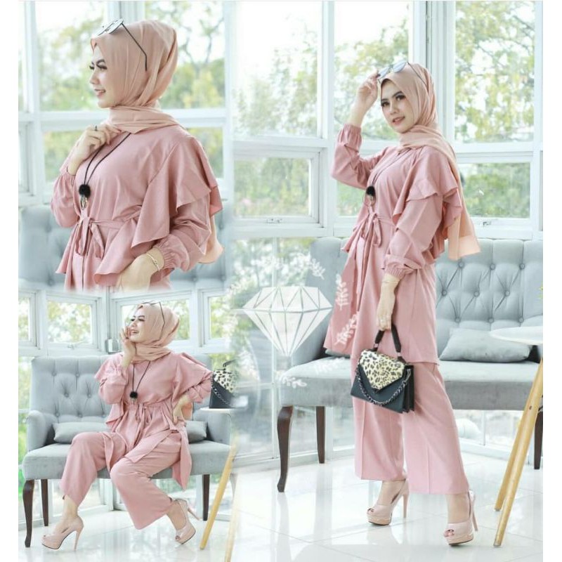 SET CELANA DANDELION, MOSCREPE, GAMIS HIJAB MUSLIM, SETELAN