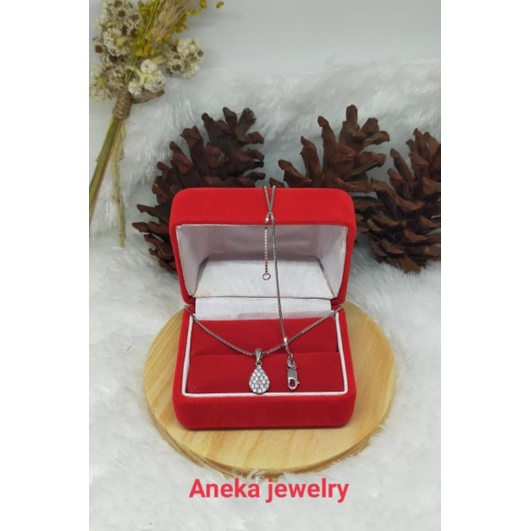 Kalung Itali + Liontin oval mata2, Perak 925, Sepuh Emas Putih