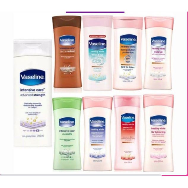 [BPOM] Vaseline hand Body Lotion 200mL 100%Ori Healthy Bright UV Advance Strength Aloe Soothe Body Y