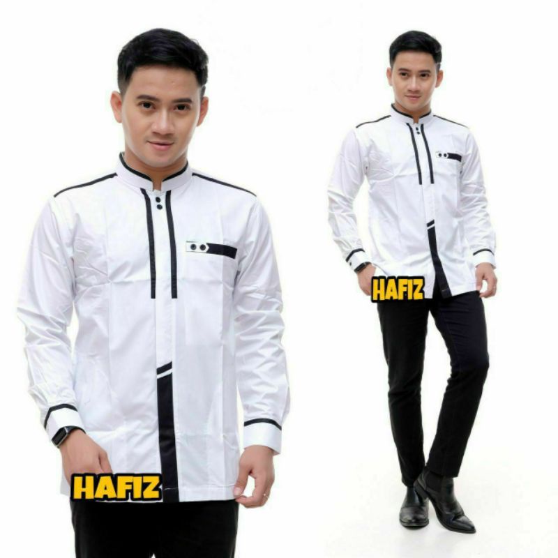 Baju muslim kemeja koko lengan panjang motif khatulistiwa original hafiz baju koko syubbanul muslimi