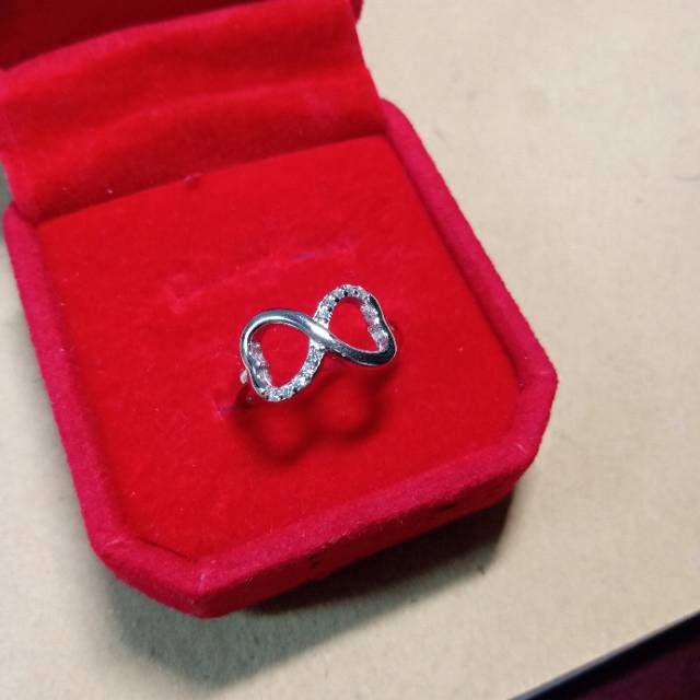 Cincin perak 925 infinite love mata putih / perhiasan silver 925 berlapis emas import