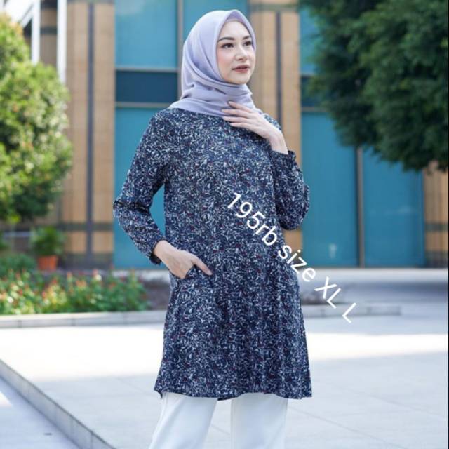 Baju tunik syatra navy heaven lights