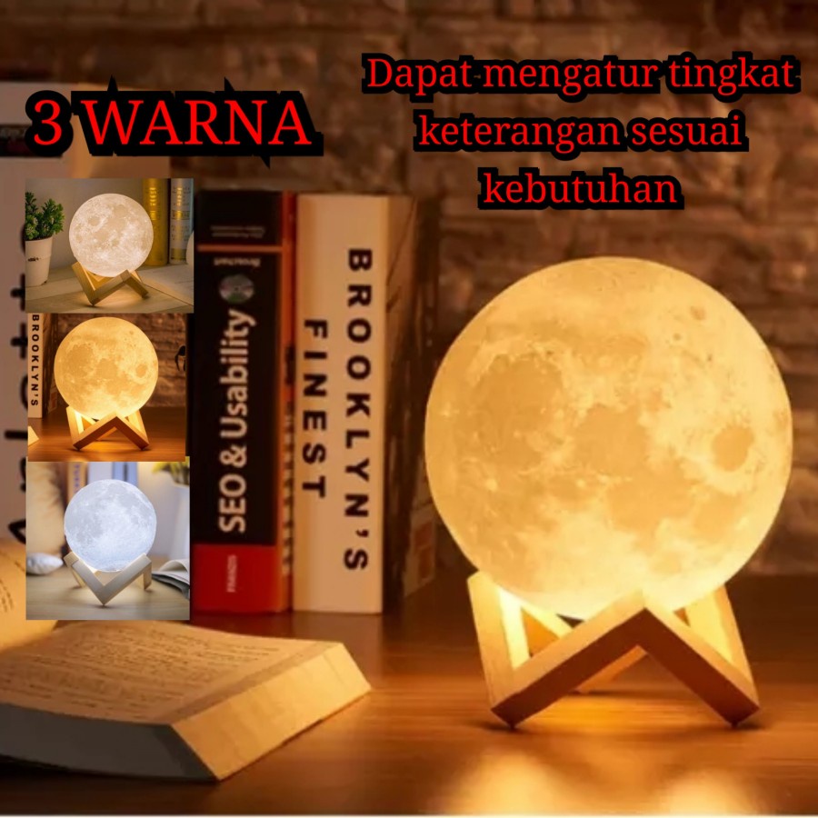 Lampu Tidur 3D Printed Moon Night Light Table Lamp 12 cm - ROX-05