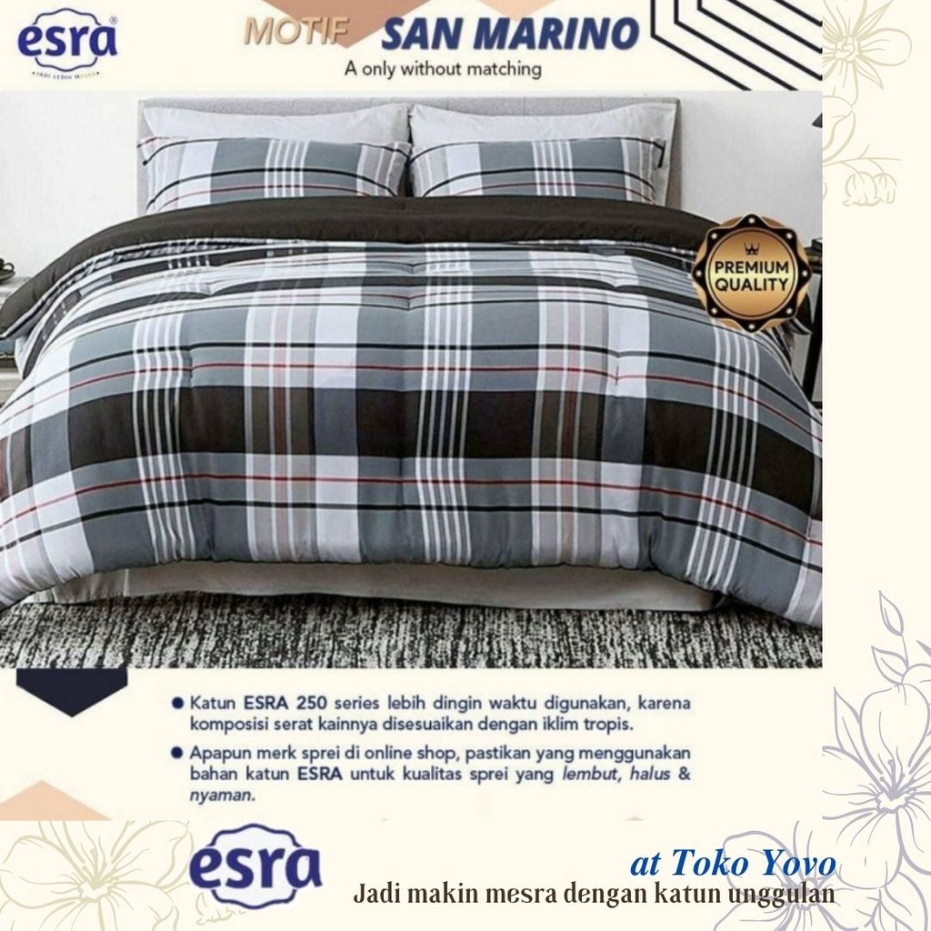 Sprei Katun Halus Pria Esra San Marino Kotak Putih Light Grey Seprei