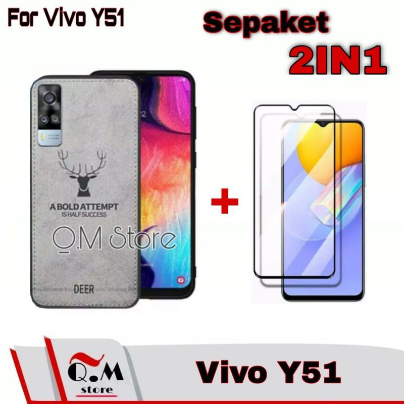 PAKET 2IN1 / 3IN1 Case DEER VIVO Y51 Softcase Canvas Jens Back Cover Bermotif Rusa