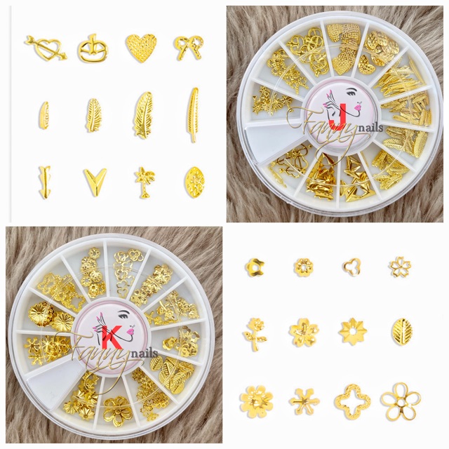 Nail acc wheel mix shape hiasan nail art gold metal swarovski crystal ab nailart kutek gel
