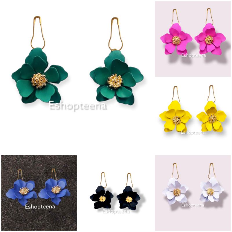 A40 anting hijab bunga kelopak ganda gold_anting jilbab