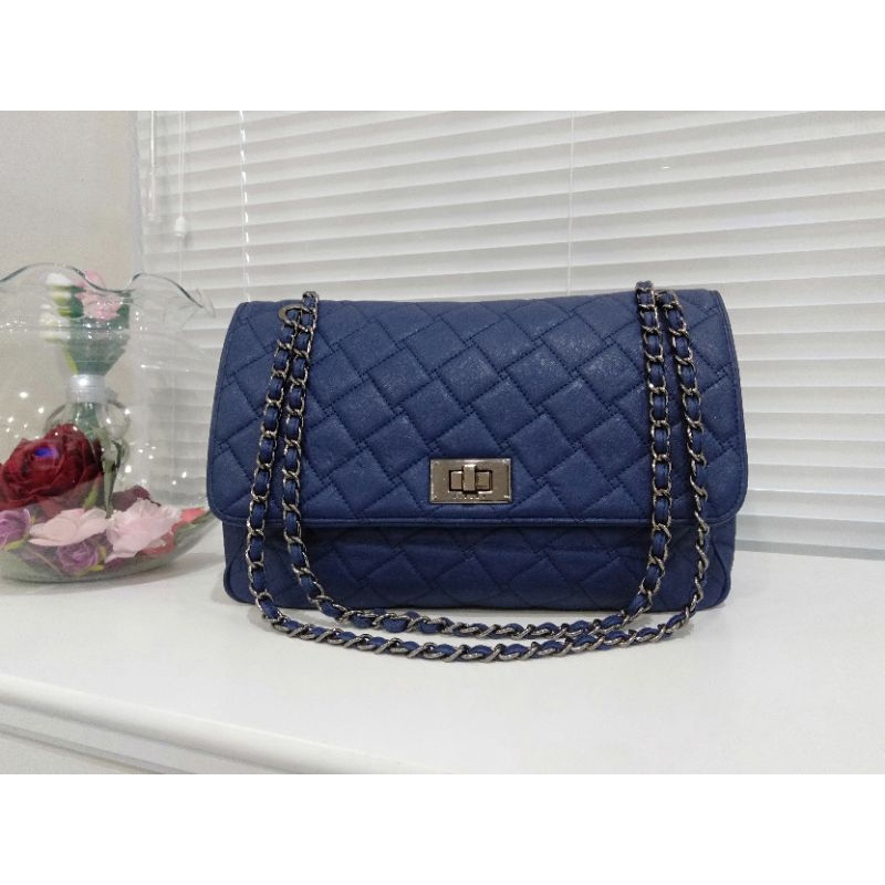 TAS SISLEY SLING RANTAI BAG PRELOVED WARNA NAVY BEKAS PAKAI