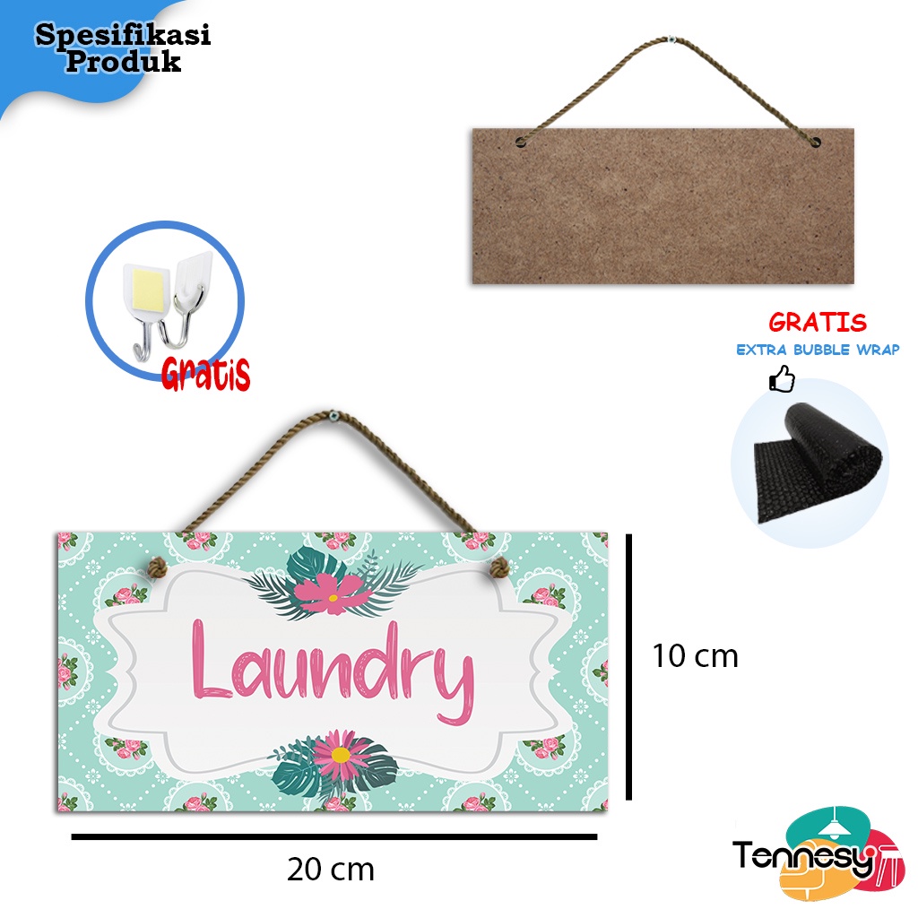 TENNESY PAJANGAN PINTU HIASAN DINDING GANTUNGAN TALI SIGN SHABBY FLOWER TOSCA 20x10CM DEKORASI DINDING KAMAR TIDUR RUMAH