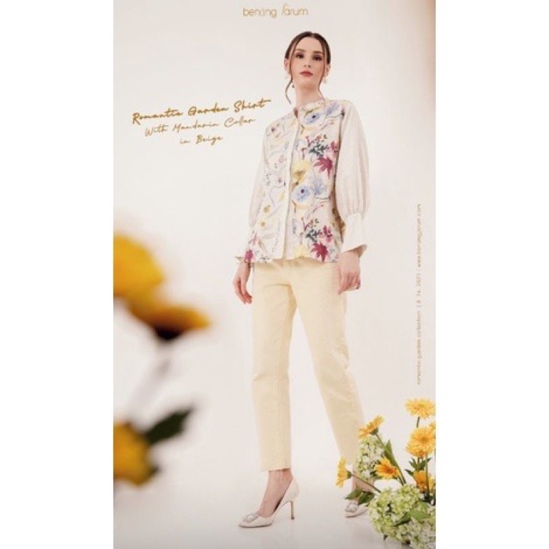 Romantic Garden Shirt with Mandarin Collar Benang jarum