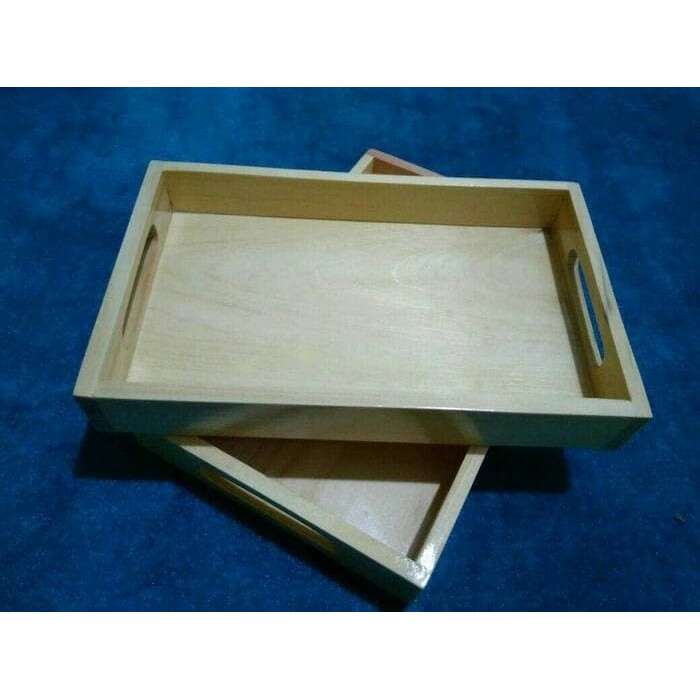 Baki Kayu / Nampan Kayu / Tray kayu Pinus 35 x 25 cm Pegangan Datar