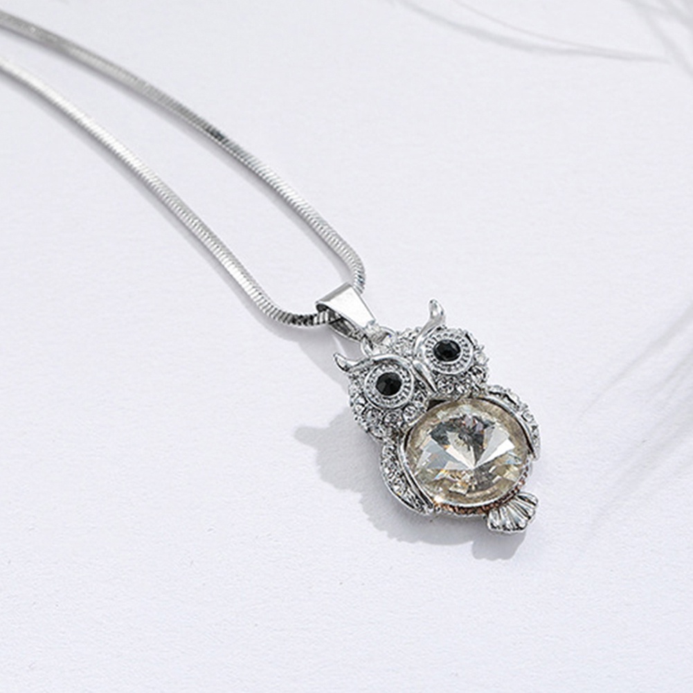 Hu Hu Hu Hu Hu Alat Bantu Pasang Kacamata♡ Kalung Dengan Liontin Kartun Burung Hantu Aksen Berlian Imitasi Untuk Wanita