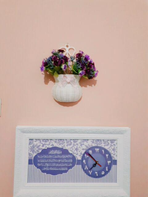 Hiasan Jam Dinding Kaligrafi Doa Pernikahan Custom Warna Ungu Uk 20x40