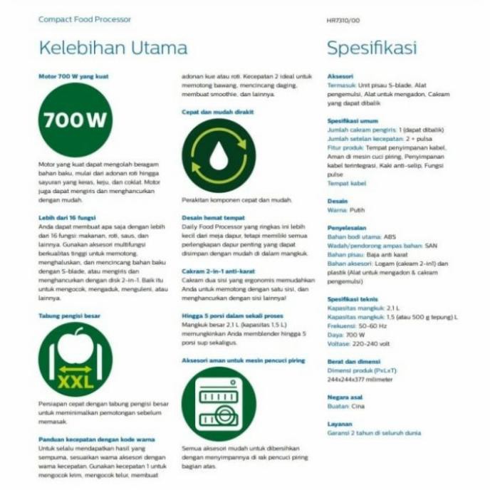 PHILIPS HR7310 Daily Food Processor HR 7310 HR7310/00 HR7310/10