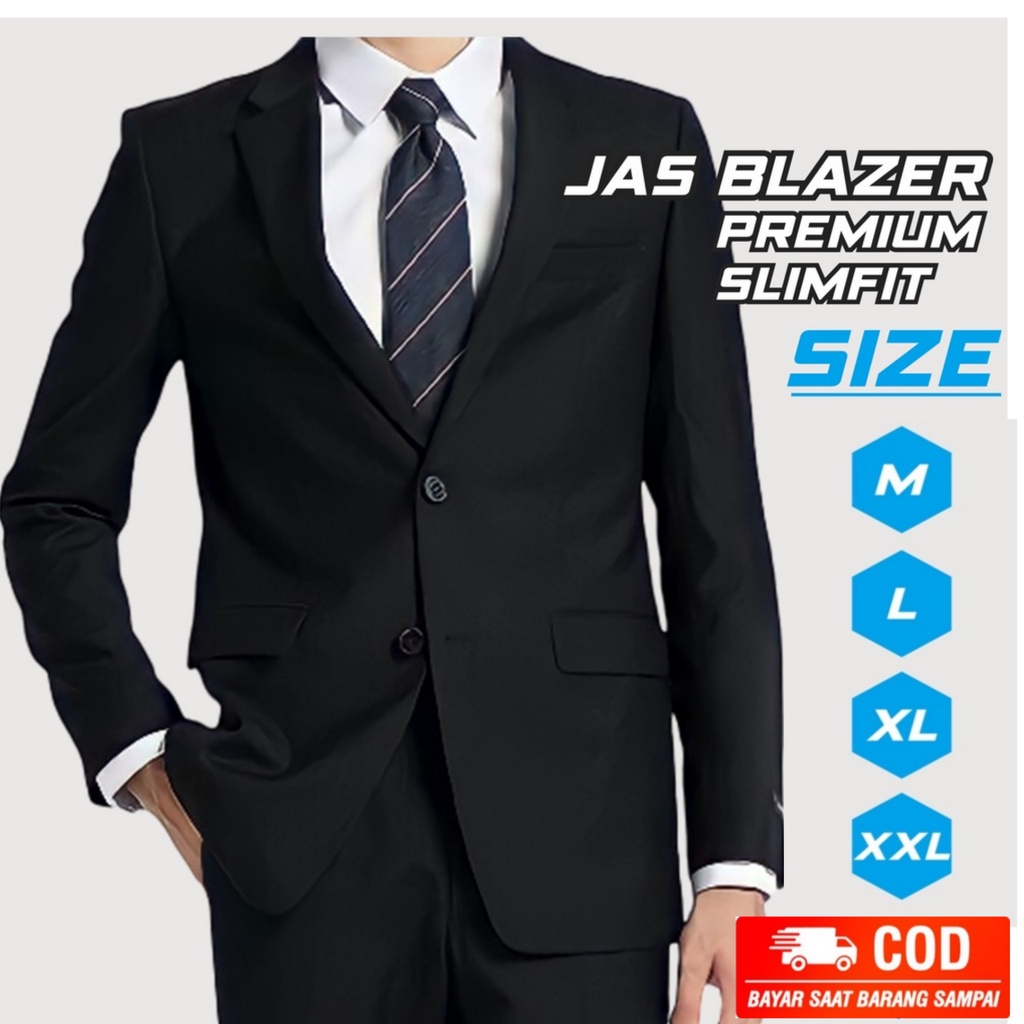 BLAZER JAS PRIA SLIM FIT FORMAL - HITAM POLOS