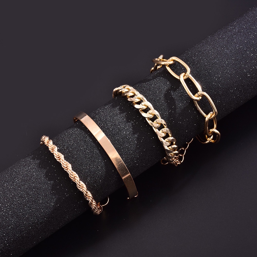 【COD Tangding】4pcs/set Alloy Multilayer Bracelet Simple Lady's Metal Bracelet Set Fashion Accessories