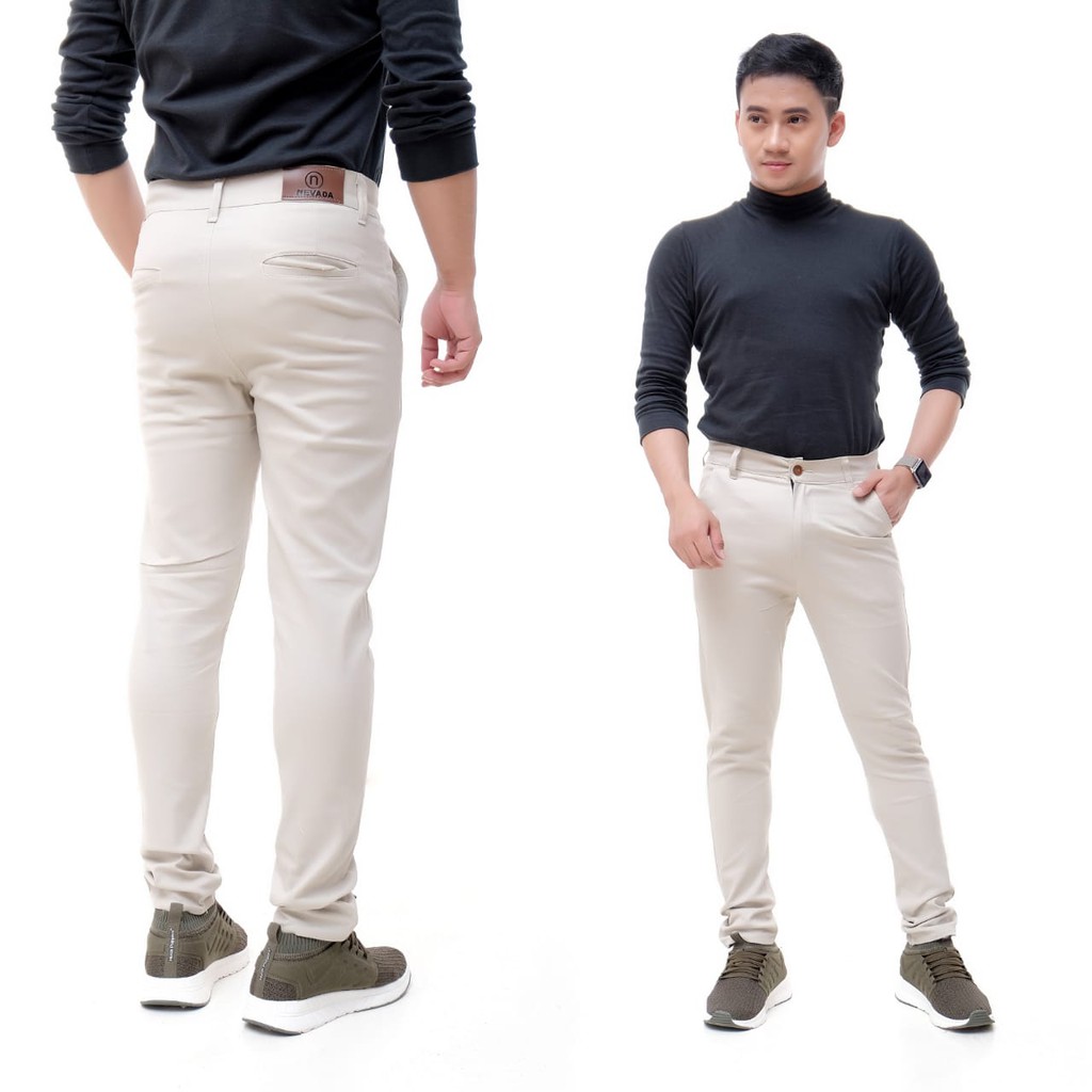 Celana Chino Panjang Pria Original BRANDED NEVADA Cowok Slim Fit Jeans Hitam Murah Jens Pensil Skinn