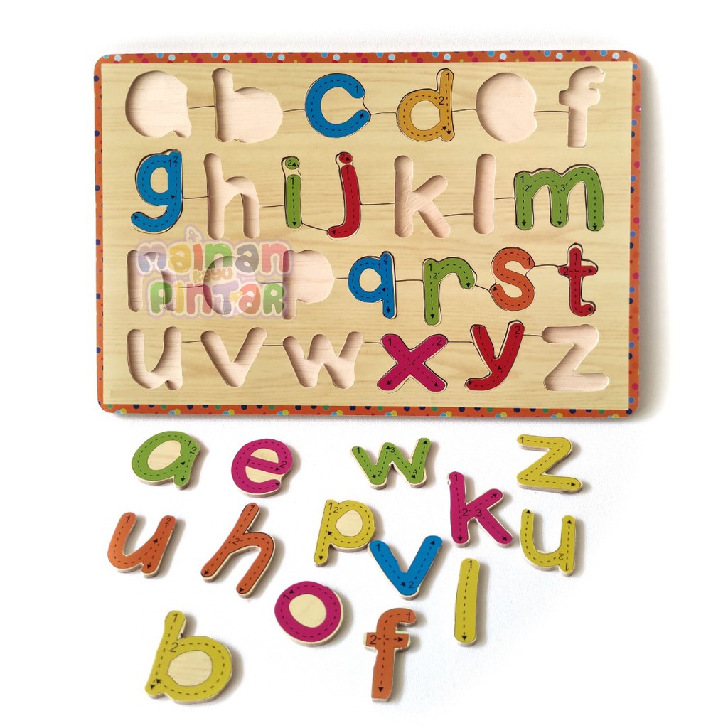 Mainan Kayu Pintar Puzzle Kayu Huruf Kecil Bergaris SNI Murah Berkualitas Bisa COD