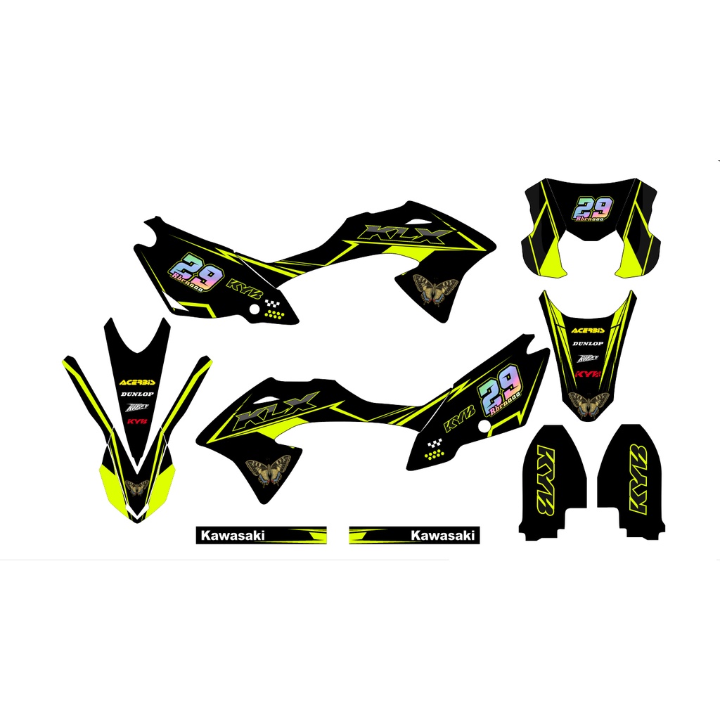 Decal Sticker Kawasaki Klx 150 Bf Full Body Oren Hitam Full Body Cutting Hologram
