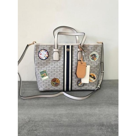 Bag Canvas - Tas Wanita Tory Burch Original Gemini Link Canvas Patches Tote Bag