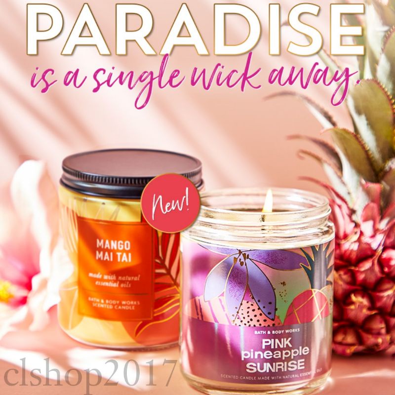 BATH &amp; BODY WORKS BBW MANGO MAI TAI MADE WITH ESSENTIAL OILS WHITE BARN 1 SINGLE WICK SCENTED CANDLE 198 G PENGHARUM RUANGAN