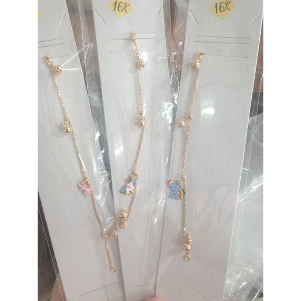 Gelang balita anak unicorn pony kuda emas asli 700 70% 16k bunyi lucu pink biru 14 cm