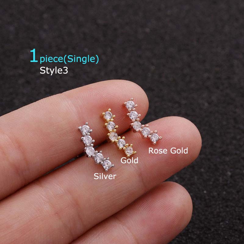 1piece Stainless Steel Earring Stud Snug Tragus Helix Piercing Copper with Zircon