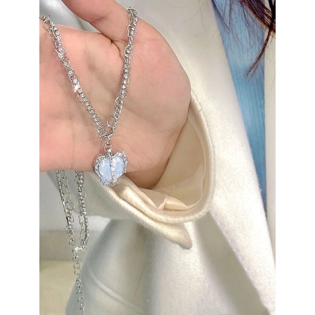 COD❤️Kalung Wanita Split Love Multi-layer Flash Diamond Zircon  Hip Hop Anti Karat Dan Luntur Mewah Hadiah Aksesoris Perhiasan Fashion Import