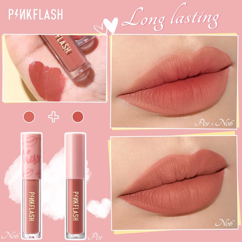 PINKFLASH OhMyKiss 2 Pieces Liquid Lipstick Long Lasting Lipstik Cair VE Moisturising Tahan Lama