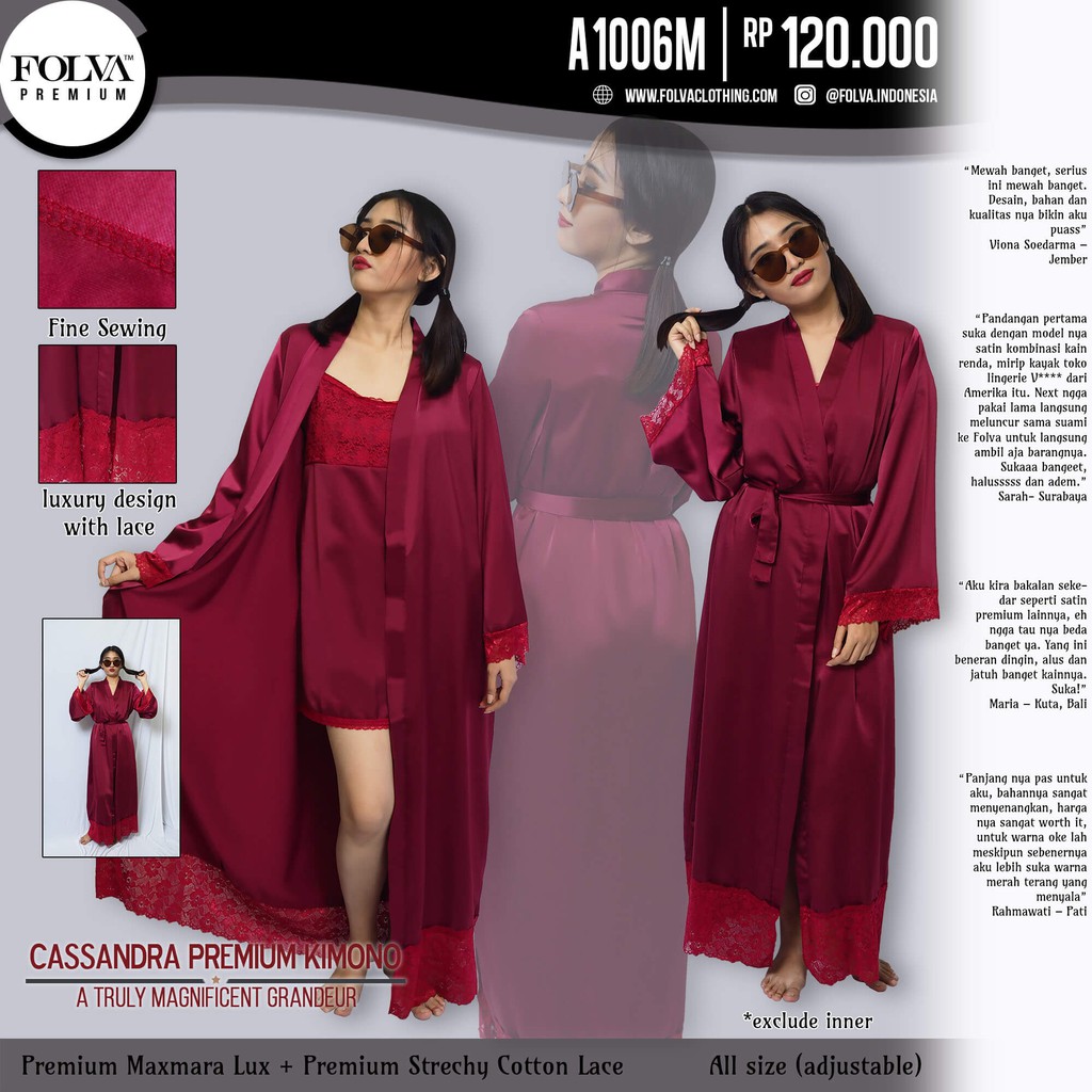 Kimono Maxi Panjang Baju Tidur Robe Merah A1006M by Folva Clothing Surabaya