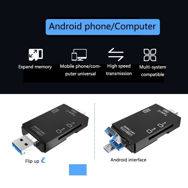 Card Reader OTG 6 IN 1 USB 3.0 / USB 2.0 / Type C / Micro USB / SD Card / TF Memory Card Reader OTG Adapter AH011 - ACS