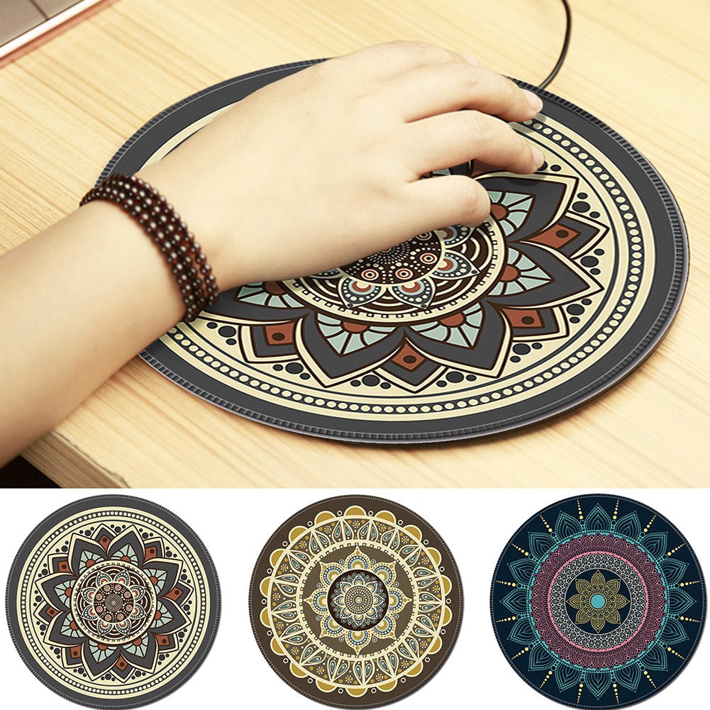 Mouse Pad/tatakan mouse Bulat Anti Slip Vintage Bohemian 200mm