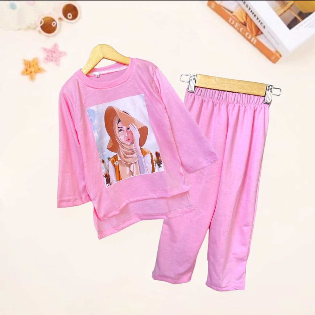 Baju anak perempuan bahan babyterry usia 3 sampai 12 tahun// baju slebew oversize//baju anak perempuan selebew/// setelan anak perempuan