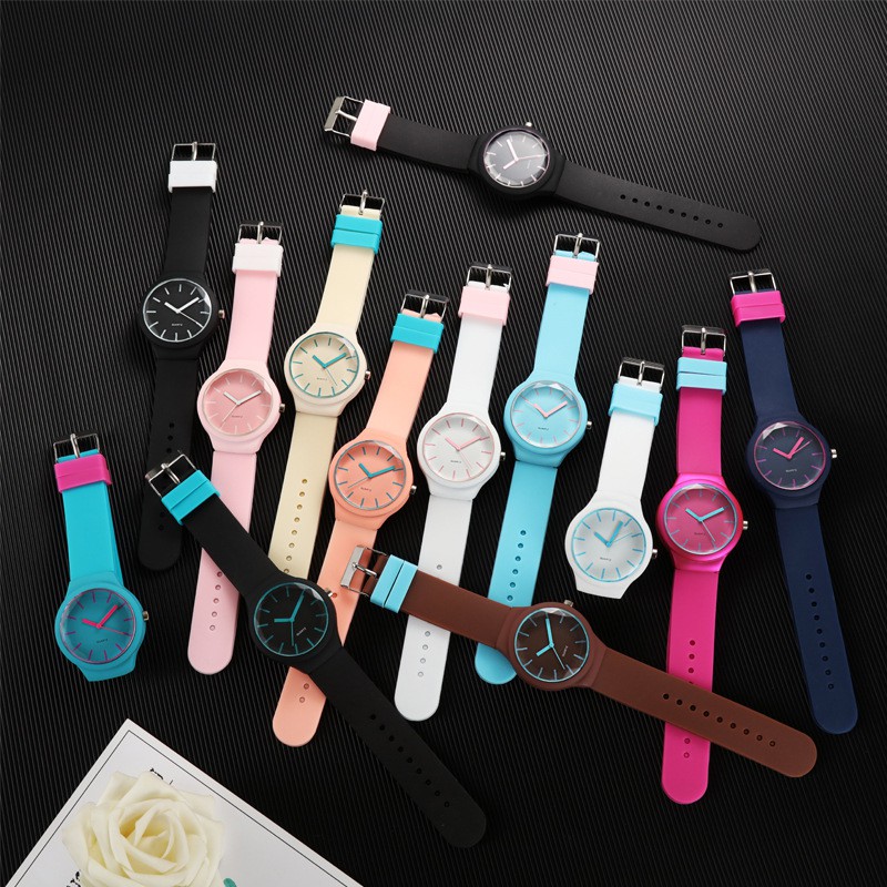 JAM TANGAN ANALOG STRAP SILIKON WARNA JAM TANGAN MURAH CEWEK PERMEN WANITA JAM TANGAN COUPLE W47