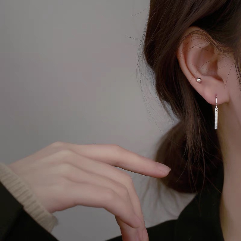 Magic789 Trendi Perak Strip Hoop Earring Untuk Wanita Pria Kepribadian Geometris Kubus Menjuntai Anting-Anting Keren Aksesoris Telinga Perhiasan Telinga Harian