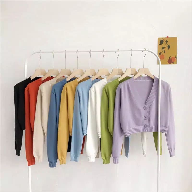 CARDIGAN RAJUT WANITA/CARDIGAN CROP/CROP CARDY/KARDIGAN RAJUT TERBARU/SHELY BUTTON-DUSTY PINK