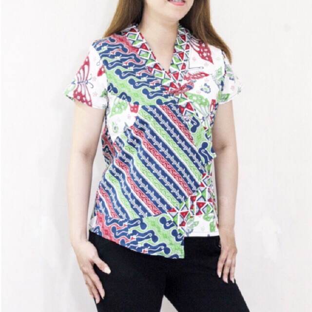 Kbp22 Baju Atasan Batik Wanita Jumbo Xxl Lengan Pendek Model Asimetris Blouse Kerja Katun Strecth Shopee Indonesia