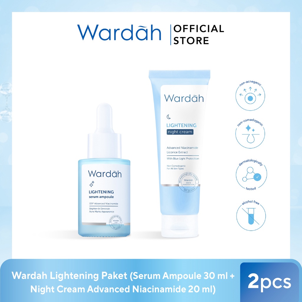 Jual Wardah Lightening Paket (Serum Ampoule 30 ml + Night Cream