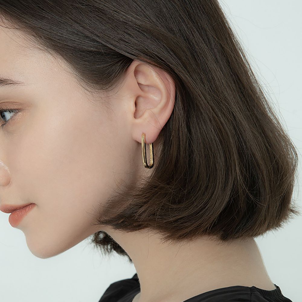 Needway  Simple Rectangular Earrings Geometric Female Hoop Earrings Ear Buckle Party Gold Color Oval Shape Woman Copper Girls Fashion Jewelry/Multicolor