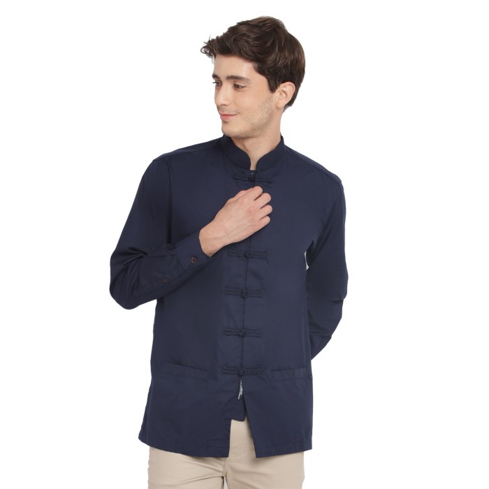 BAJU KEMEJA PRIA Salt n Pepper Cheongsam Pria Lengan Panjang 060 Navy Navy, L FASHION PROMO KEREN I9