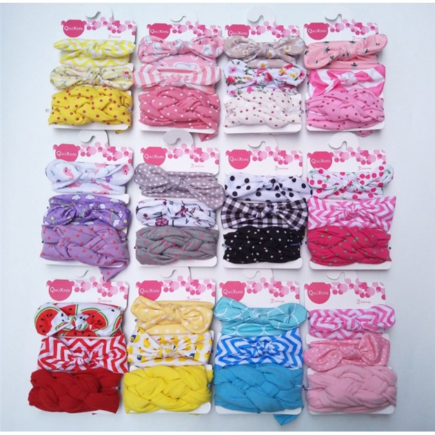 BANDANA BAYI ANAK PEREMPUAN 3in1 HEADBAND BABY BANDO MOTIF PITA FASHION KOREA IMPORT AK38