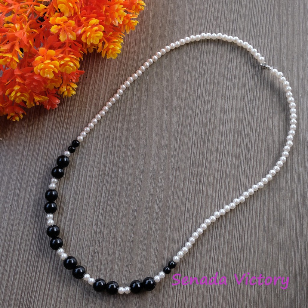 Senada Victory Kalung Set Kalung Gelang Mutiara Cantik Hitam Putih SVK00018