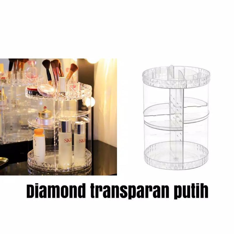 Termurah RAK KOSMETIK PUTAR ACRYLIC / TERBARU DAN TERLARIS BIG SALE (360 Derajat) MOTIF DIAMOND, SHENAR