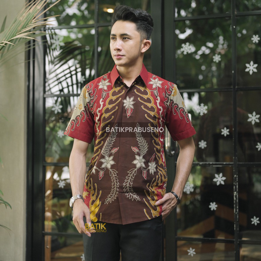 Samitra Lengan Pendek Batik Pria Slimfit Original Prabuseno Full Furing Modern Premium Branded Hem B