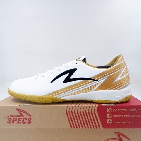 NEW Specs Accelerator Lightspeed 20 IN white/gold Original - Sepatu futsal specs lightspeed reborn I