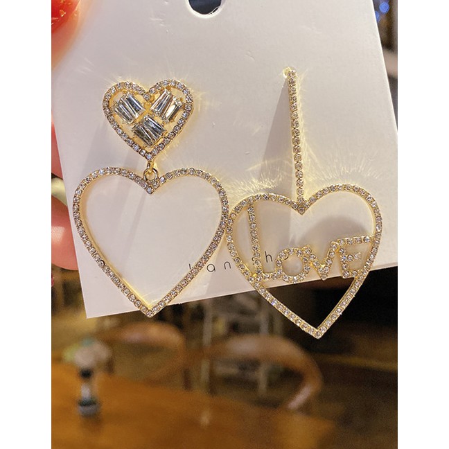 LRC Anting Tusuk Fashion Golden Letter Hollow Love Asymmetric Earrings D71115